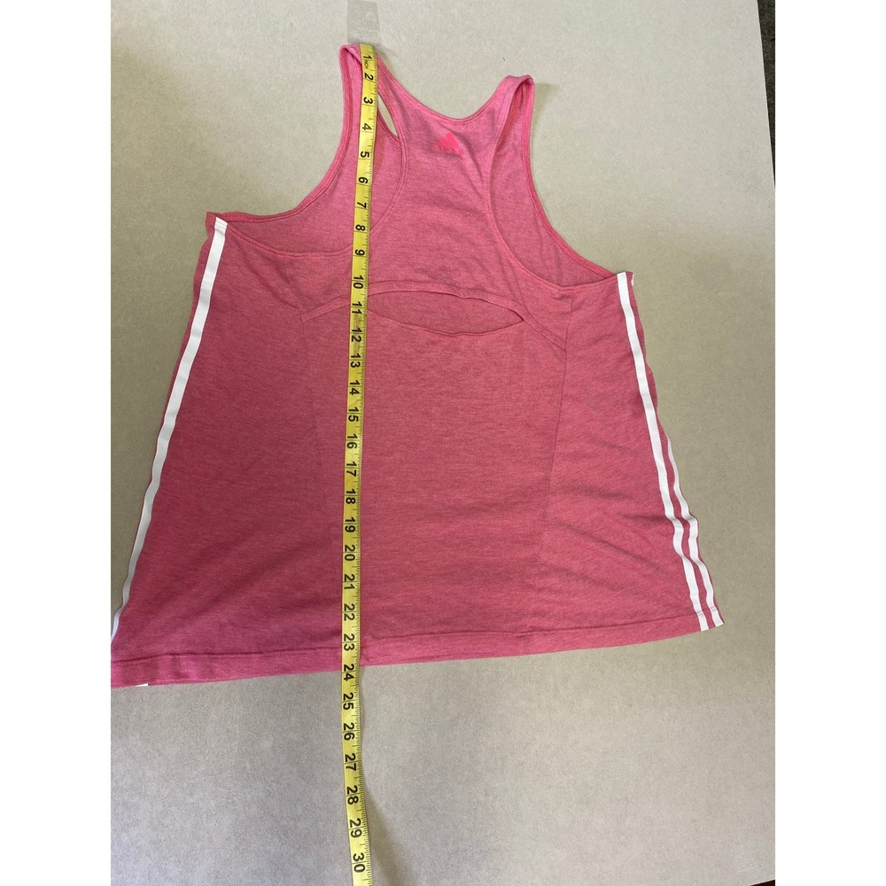 Adidas Womens Pink Heather Racerback Tank Top Back Cutout 3 Stripe Activewear